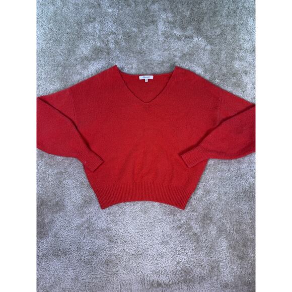 Madewell Merino Wool Blend V-Neck Sweater Red Size XXS Cropped E224 - Picture 1 of 8
